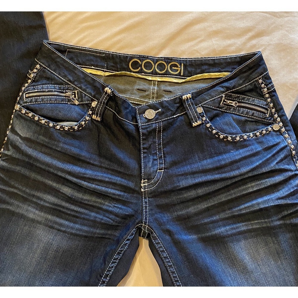 COOGI‎ JEANS Dark Wash Studded Embellished Zip Pockets Straight Leg Size 13/14